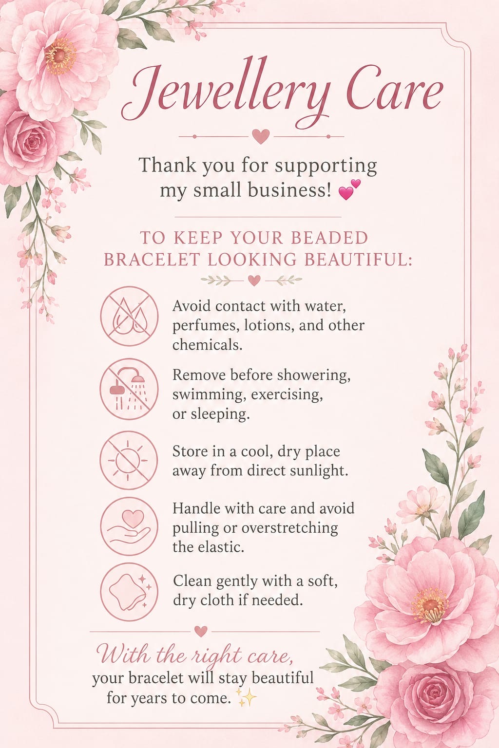 Jewelry care instructions