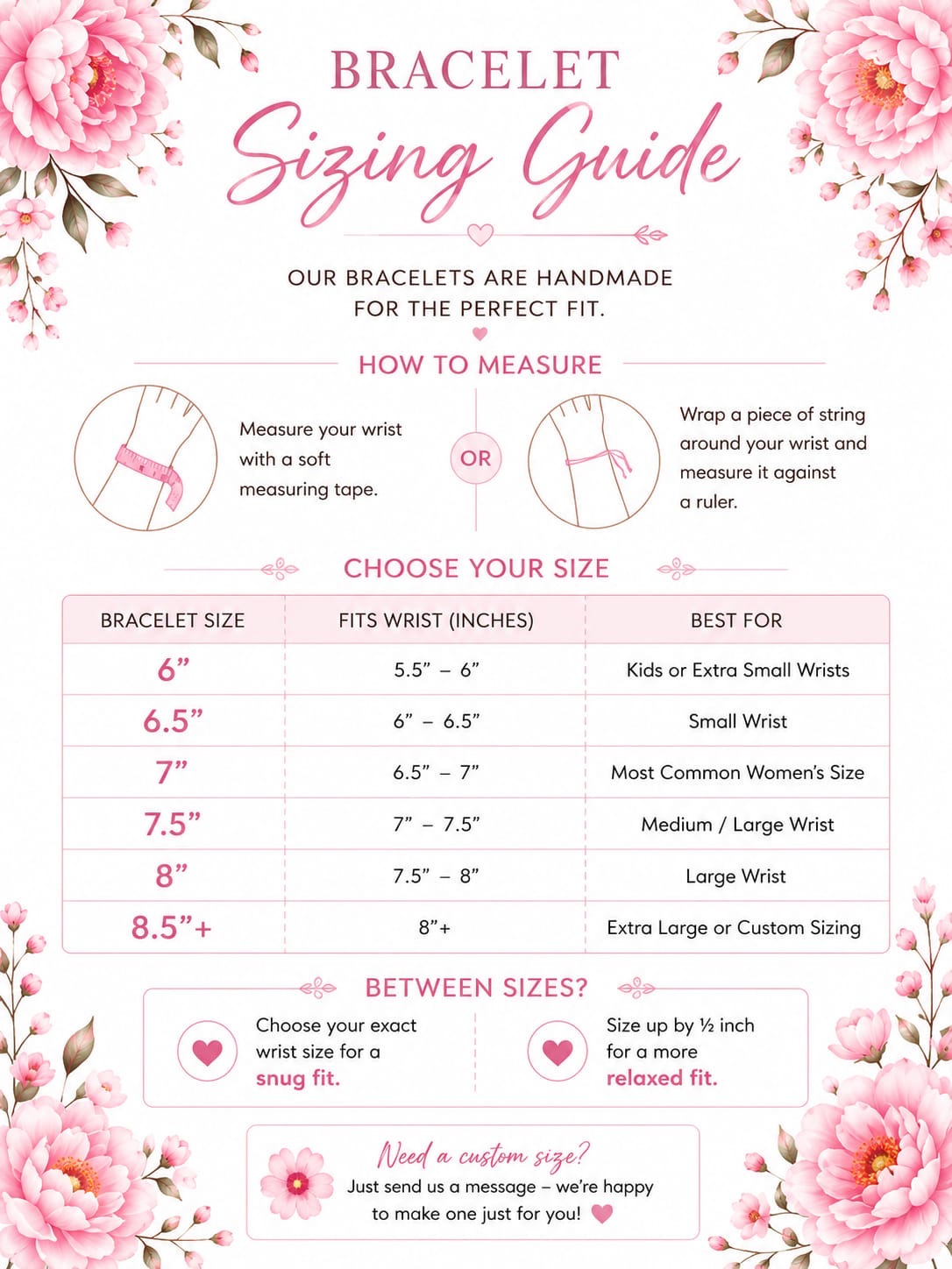 Bracelet styles and size guide